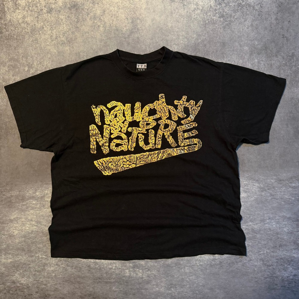 VTG Naughty By Nature T.T.B USA Hip Hop Graphic T-Shirt Black Gold Mens 2XL XXL - Picture 1 of 9